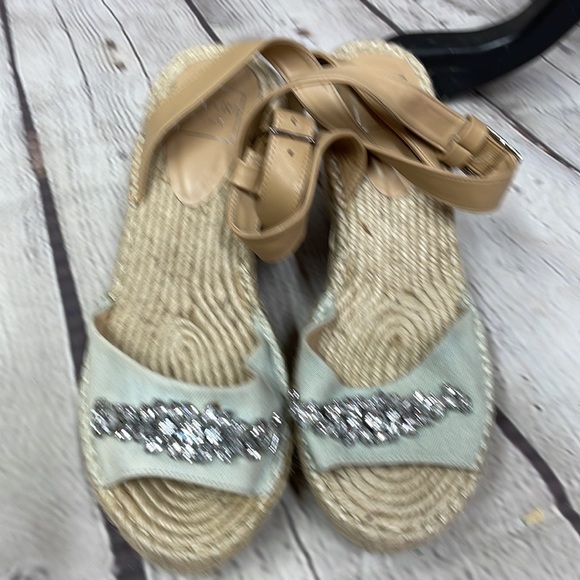 Kaari Blue espadrilles wedge ankle rhinestone blue size 9 sandals - Picture 3 of 7